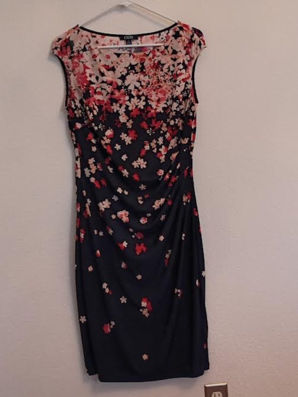 CHAPS WOMEN'S DRESS SLEEVELES PINK NAVY FLORAL PLEATED DRAPED WAIST SIZE M